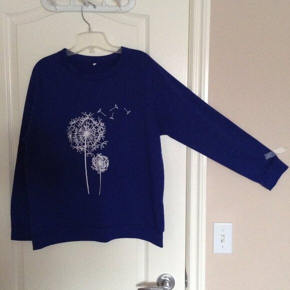 Women's Blue Dandelion Sweatshirt Size L Long Sleeves Graphic Sweater - Picture 2 of 5